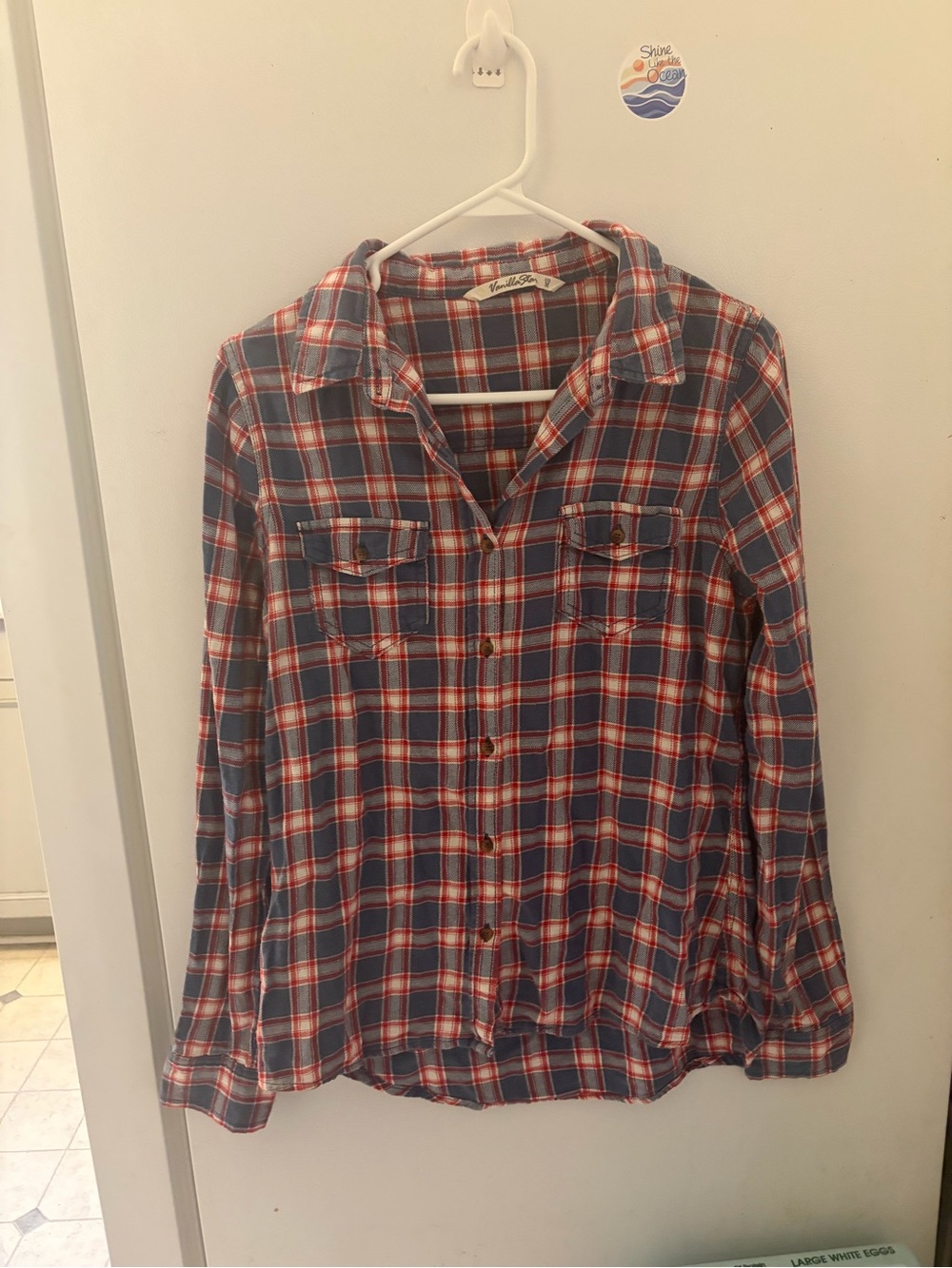 Vanilla Star Blue and Red Plaid Casual Button-Down Shirt